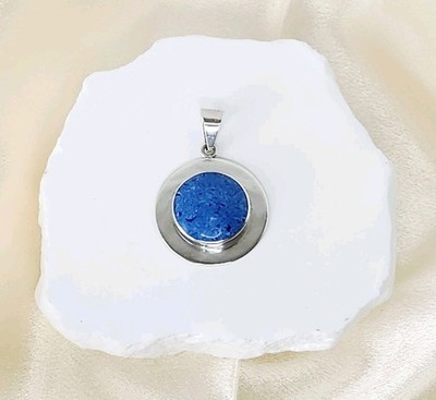 925 Silber natürliche blau gefärbte Achat Stein Halskette / Anhänger - Vintage, Mexiko 