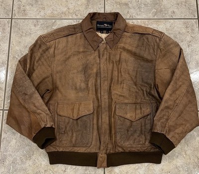 Vtg 90s Mens M Hunters Run Distressed Rustic Brown Leather Flight Bomber Jacket