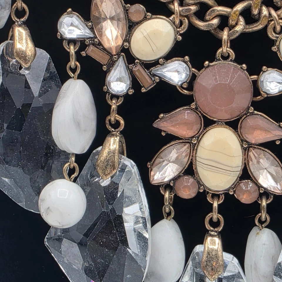 女士金色链白色水晶棕色珠围兜声明项链波西米亚 26 — 第 3/4 张图片