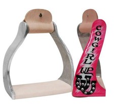 Showman Lightweight Twisted Angled Aluminum Stirrups w/ Painted "Cowgirl Up"