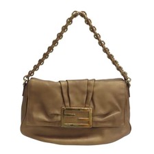FENDI Mia Shoulder Bag Calfskin Gold Brown 8BR614-HJM