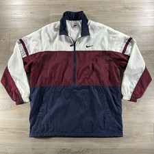 VTG Nike Men  s XL Colorblock Windbreaker Jacket White Burgundy Navy Half Zip