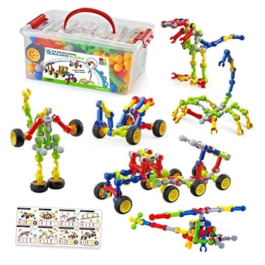 170 Pcs Building Toys for Kids Ages 4-8 with Toy Box Storage, Idea 170pcs
