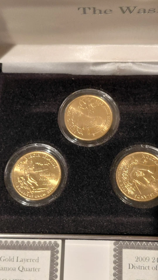 2009 DC US Territories Quarters 24k Gold Layered Set of 6 Uncirculated Coins COA - Image 4 of 4
