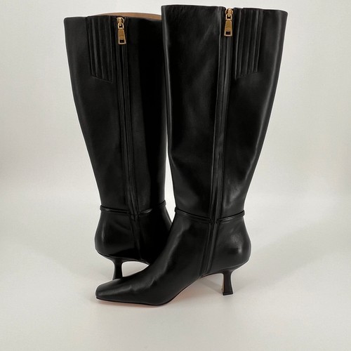 Coach Raquel Leather Tall Boots Size 9B Black Zip Closure Mid Heel CW985 - Picture 10 of 24
