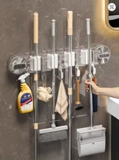 Suction Cup Mop Clamp Wall Hook Non-Punch Bathroom Broom Hanger Storage
