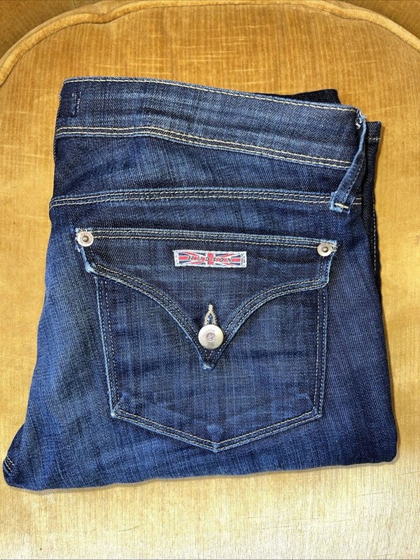 Hudson Dark Wash Jeans Back Button Flap Sz 27 Cotton Blend 5 Pocket Design