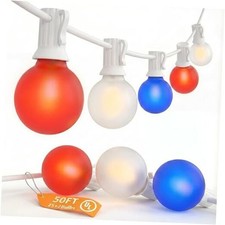 Red White Blue 4th of July Patriotic Decorative 50FT Frosted Red White Blue