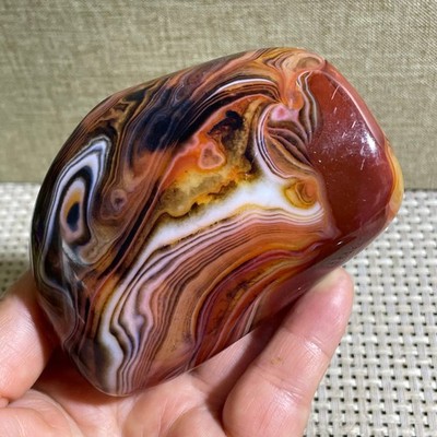 342g Crazy Lace SILK Banded Agate Polish  Tumbled Stone Madagascar