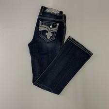 Rock Revival Yui 27 Easy Boot Dark Wash Fleur-De-Lis Women  s Jeans B-2, 059