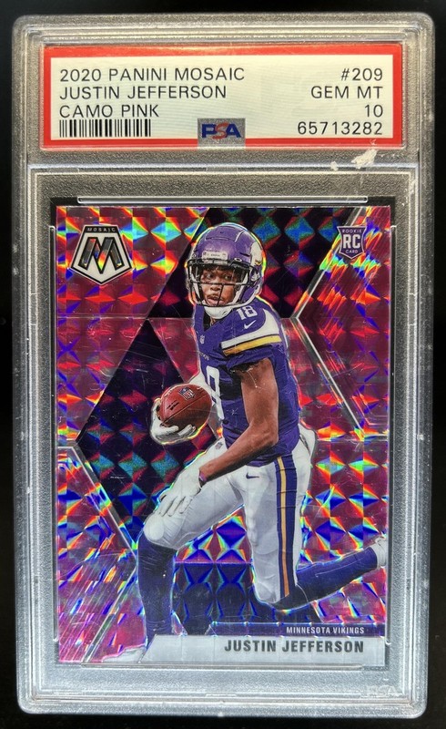 2020 Panini Mosaic Justin Jefferson RC Prizm Camo Pink #209 Vikings PSA 10