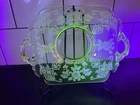 Cambridge Apple Blossom Yellow Uranium Depression Glass Handled Serving Plate