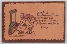 Comic Great Improvements Here Rude Series Comic Bathroom Leather Postcard