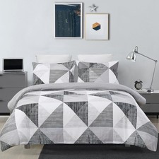 Soft Microfiber Duvet Cover King Size, Modern Grey Geometric Print Pattern De...