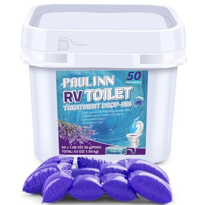 RV Toilet Treatment Drop Ins, 50 Packs Septic Tank Treatment Pods Holding Tan...