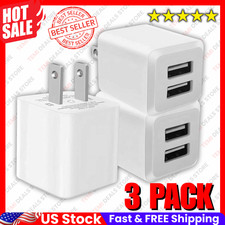 3- Pack, USB Wall Charger, Dual Port USB Cube Power Adapter Charger Plug Block C