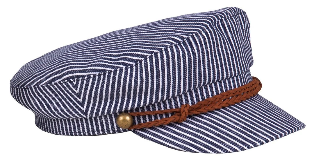 Greek Fisherman Cap Navy Striped Hat With Rope Band One Size Yachting Sailing
