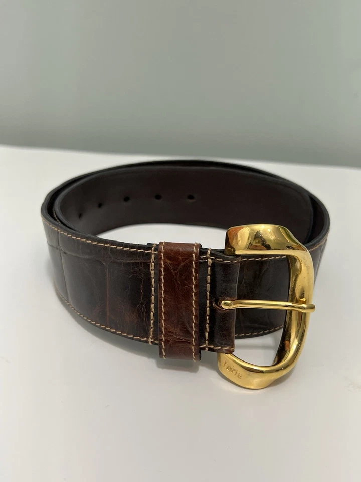 Cinturón de cuero FURLA para mujer marrón cocodrilo en relieve moda hebilla dorada talla M Foto 3 de 4