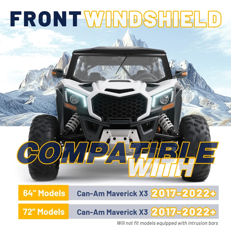 Parabrisas delantero de vidrio con limpiaparabrisas para Can-Am Maverick X3 DS Turbo 2017-25 ATV/UTV Foto 2 de 4