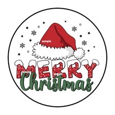 MERRY CHRISTMAS ENVELOPE SEALS LABELS STICKERS 1.5" ROUND 30 FAVORS SANTA HAT