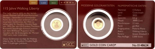Cook Islands 5 Dollars Gold 2022 115 Years of Walking Liberty 0.5g Proof 133254