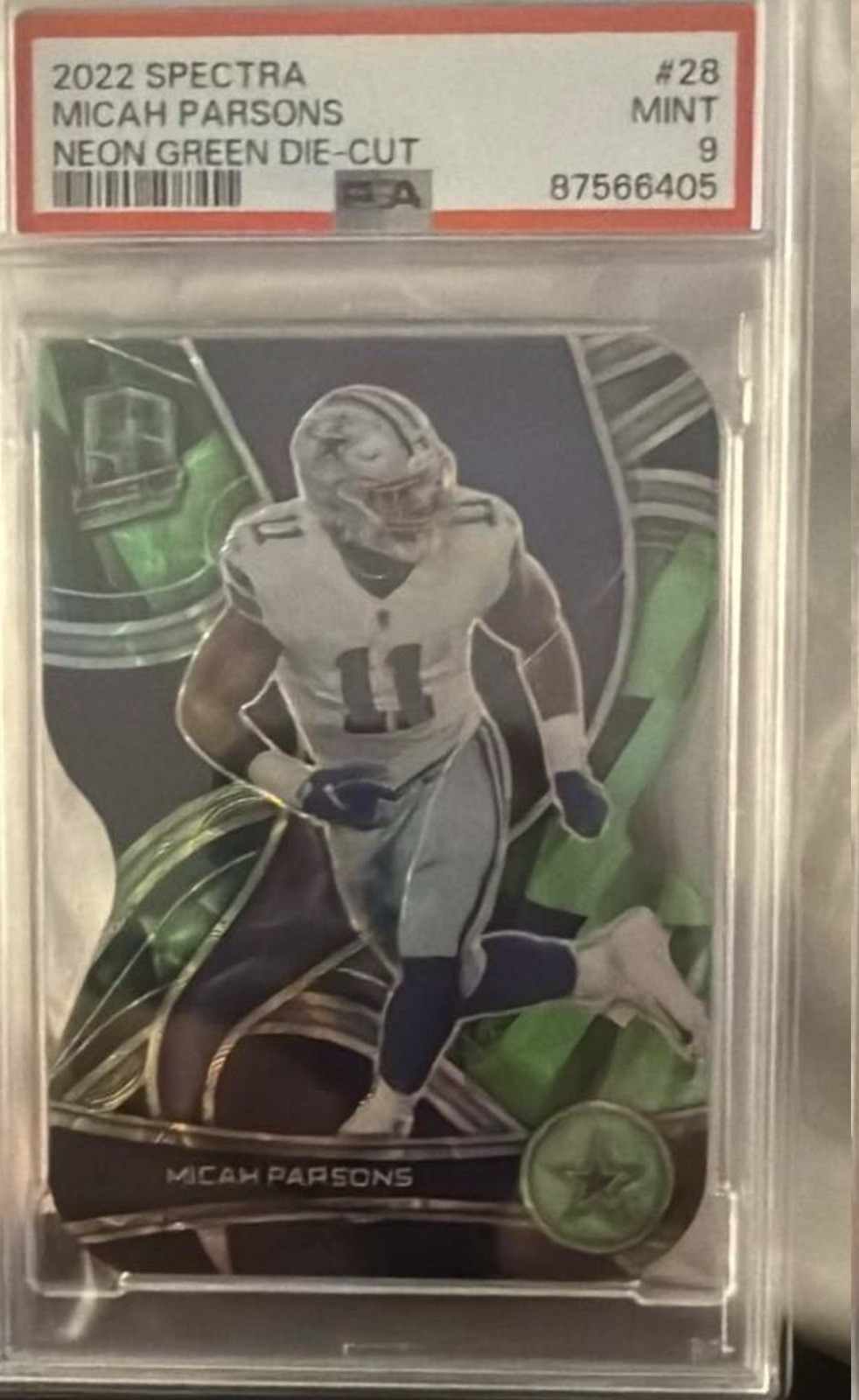 2022 Spectra Micah Parsons Neon Green Die-Cut #28 PSA 9 18/30 Cowboys Packers Sp