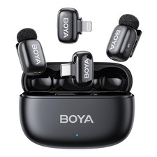 BOYA mini 2 Wireless Microphone for 2TX USB-C RX Lightning RX 1CC, Black