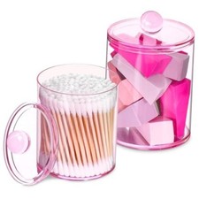 2 Pcs Acrylic Qtip Holder, Cotton Ball Holder Jars with 2 pack-pink-10 12oz