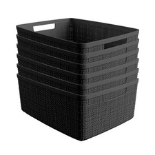 Set Of 6 Jute Medium Decorative Plastic Organization And Storage Baskets Bins Fo