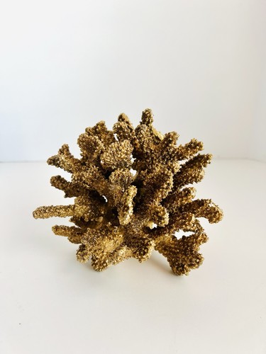 Gold Colored Faux CORAL Sculpture ~ Book Shelf Decor 5x6” ~ Beach Coastal Decor