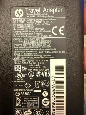 HP Original Netzteil 90W Output 19,5V 4,62A HSTNN-DA22 Reise Adapter USB #46