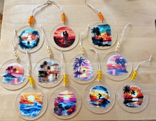 Sunset Beach Themed Handcrafted Acrylic Christmas Ornaments 4" - 11pc Set - NEW
