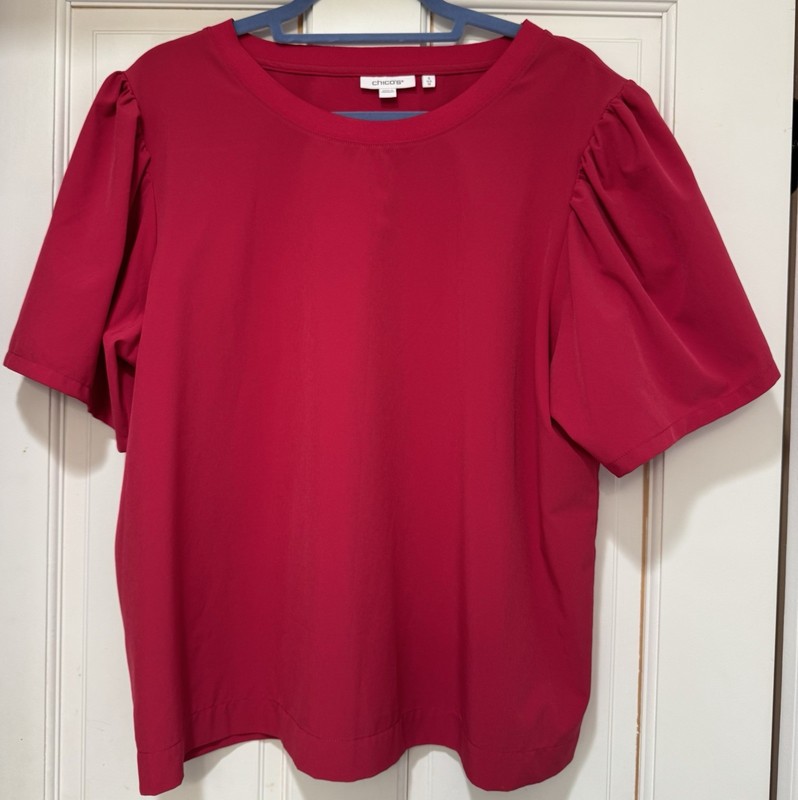 CHICO'S TOUCH OF COOL PUFF SLEEVE TOP SIZE 3 (U.S. XL) MAGENTA PINK RED PULLOVER