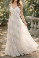 NWT LULU’S More Than Gorgeous White Mesh Ruffled Swiss Dot Midi Dress M Romantic