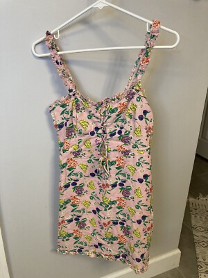 URBAN OUTFITTERS Robin Lace Up Mini Dress Ruffles Pink Fruits Medium | eBay