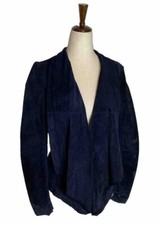 Scoop Nyc Genuine Leather Perforated Jacket Draped Hook Eye Closure Navy Blue S