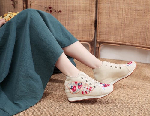 Tenis Mujer Talla 4-9 Zapatos de Lona Algodón Con Cordones Chino Bordado Floral - Imagen 33 de 80