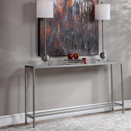 Uttermost Hayley Steel Metal and Mirror Console Table in Antique Silver - Picture 3 of 7