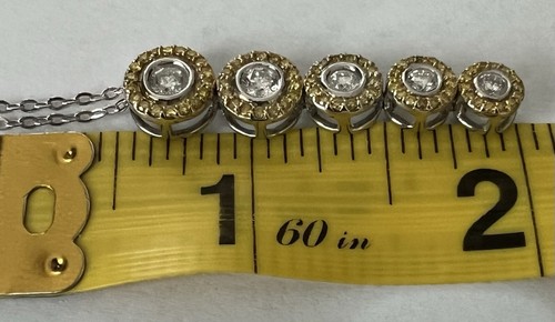 Collana con ciondolo in oro bianco 14 kt 5 diamanti tondi pietra canarino 18'. - Foto 10 di 10