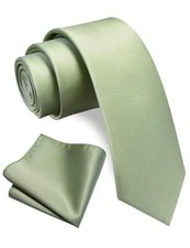2.4" Slim Necktie and Handkerchief Set For Men Solid Skinny Dark Sage Green