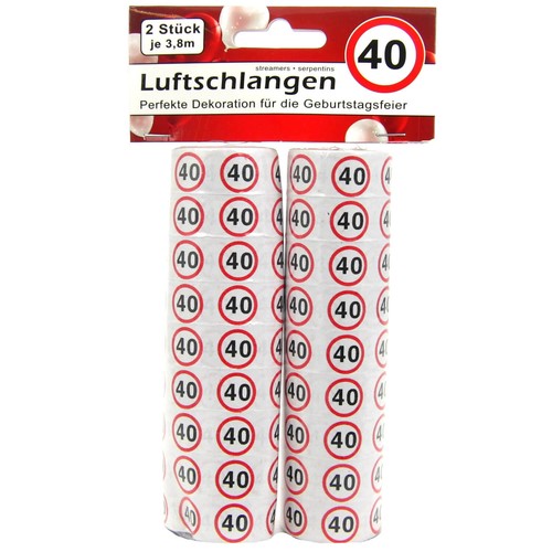 Luftschlangen & 4 Meter Wimpelgirlande 21x 9cm Verkehrsschild 40 Geburtstag SET - Bild 2 von 3