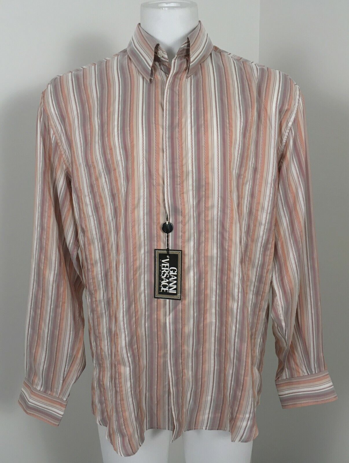 NEW VINTAGE 90's Gianni Versace Couture Silk Shirt! e 54 (XL) Colorful  Stripes