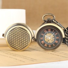 Steampunk Bronze Mechanical Pocket Watch Rotating Cover Roman Numerals for Men