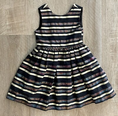 Gymboree Black Multi Gold Metallic Stripe Holiday Dress Size 2T Fun ...