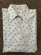 Vintage Large Lapel Shirt Flower Disco 70  s Herald Durable Press Shirt Size L