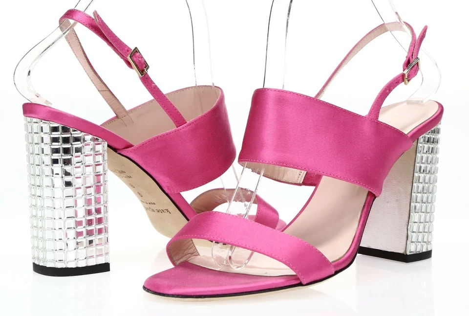 Sandalias de tacón KATE SPADE para mujer de cuero rosa con bloque de cristal talla 9 B ¡NUEVAS! 229282 Foto 2 de 4
