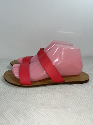 Crew Women's Red Leather Sandals MADE IN ITALY Slip on Two