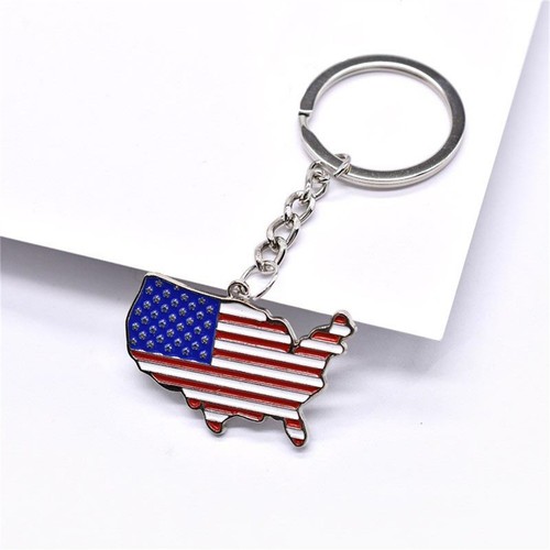American Flag Independence Day Alloy Keychain Red White Blue Flag Color USA Map - Picture 4 of 6