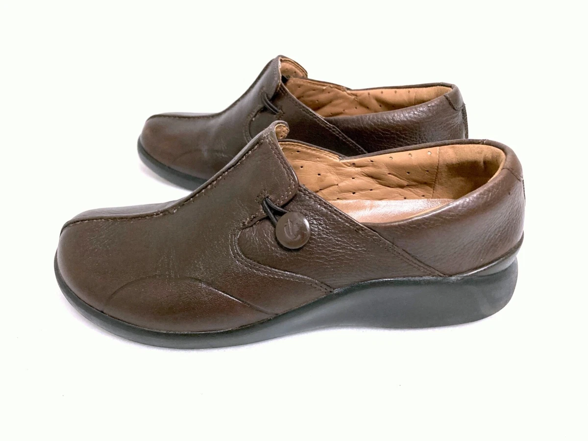 CLARKS UNSTRUCTURED DARK BROWN LEATHER SHOES UN LOOP 2 WALK SIZE 9