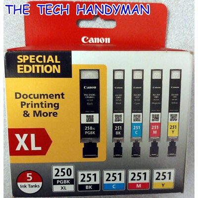 Canon Genuine 250XL Black & 251 Color Ink | 5-Pack | For Canon PIXMA ...